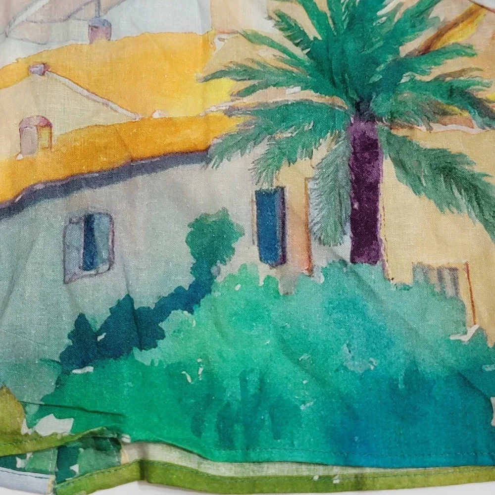 Calypso St. Barth Linen Blend Watercolor Scenic Village Crop Tank Top Med NEW - Picture 6 of 14